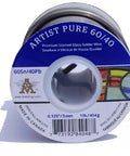 Top view of Artist Pure 60/40 Stained Glass Solder Wire 0.125 Inch Thick 1lb Spool Label showing details and barcode