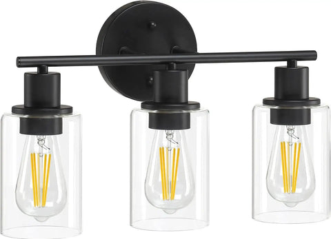 Sleek Dope Modern 3 Light Matte Black Vanity Light With Clear Glass Shades For Bathroom Mirror Wall Sconce Indoor Use Waterproof Design Perfect For Hallway Living Room Or Bedroom 17 Inch Wide