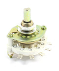 1P8T Rotary Switch Selector For Electronics, 1 Pole 8 Position Band Channel Dial Switch With Metal Body, 42x21mm Footprint, 9 Pins, White Bronze Finish, KCZ 1x8 Model, top view