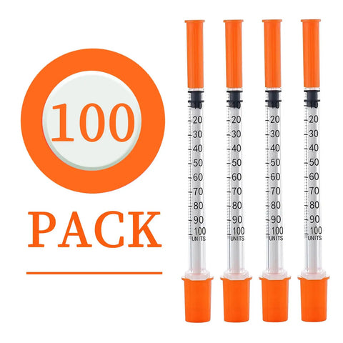 100 Pack 1ml Syringe With 30 Gauge Half Inch Needle Individually Wrapped Pro Grade Lab Supplies For Precision Dosing Easy One Hand Use Smooth Inner Wall Airtight Plunger Ready For Bulk Medical And Scientific Tasks. Orange-capped 1ml syringes