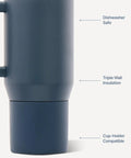 Premium Kids Insulated Travel Tumbler 20 Oz Triple Wall Cup side view, showing soft handle and cup holder compatibility.
