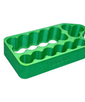 Grab And Go Insulated Spot Welding Jig For 18650 And 21700 Lithium Cells Featuring Hella Secure Clamps Safe Alignment Grid, green plastic fixture.