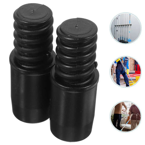 Solid Black Plastic Threaded Handle Tip Adapters For Brooms and Mops Fix Broken Ends Secure Rivet Install Heavy Duty Cleaning Tool Repair Kit Make Dirty Jobs A Breeze Without Buying New Poles Ever Again. black plastic threaded handle tips, pack of 2, for broom and mop pole repair