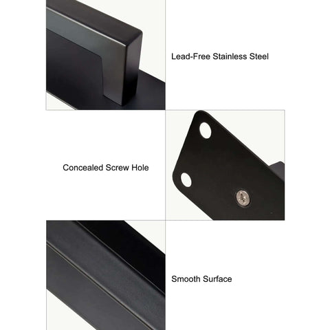 Detailed view of 10 Inch Sliding Door Handle Black Beefy Workhorse Barn Door Pull with lead-free stainless steel and concealed screw hole.