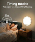 Rechargeable Motion Sensor Ceiling Light With Remote Cordless Magnetic Stick On Closet Light shown above a sleeping person in a bedroom.