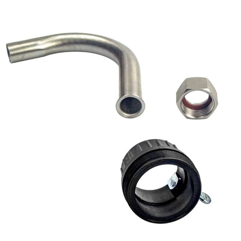 Built Tough Manual Piston Oil Drum Pump For 55 Gallon Barrels includes a stainless steel curved spout and connectors for fluid transfer.