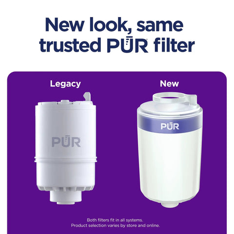 Comparison of legacy and new faucet mount replacement water filter twin pack for lead reduction, clean tasting, fits most mounts.