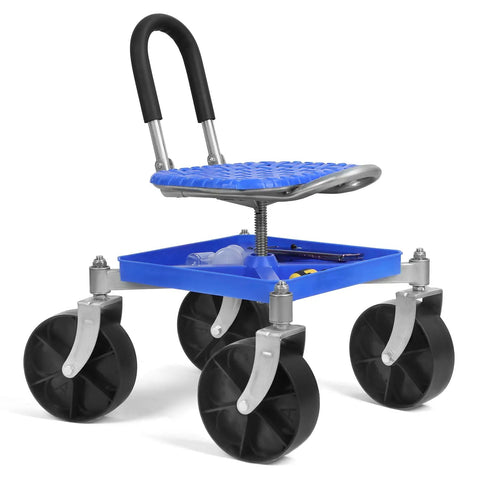 Height Adjustable Gardening Rolling Seat With 360 Degree Swivel And Tool Tray Comfortable On Wheels Stool For Back Saving Work In The Garden Ideal For Gardeners And Seniors Blue