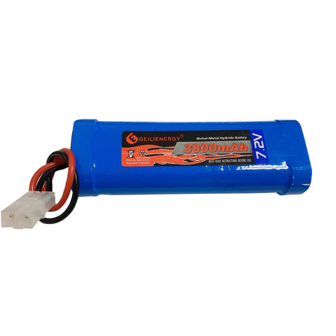 7.2V 3800mAh NiMH RC Battery 6 Cell With Tamiya Connector for Cars Trucks Truggies Tanks Planes Boats, blue casing, red and black wires