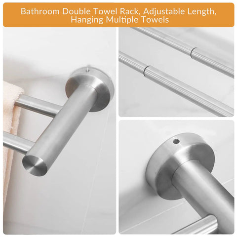 Adjustable Wall Mount Towel Rack Set 15 To 27 Inches Two Pack Stainless Steel SUS304 Brushed Nickel Finish details.