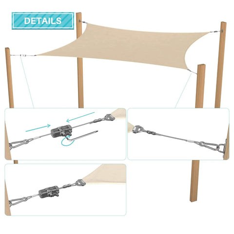 Heavy Duty Sun Shade Sail Hardware Kit With Stainless Steel Wire Cables Winches Clips Pad Eyes And Hooks 24 Foot Long Awning Attachment Tightener Set For Rectangle Deck Patio Covers