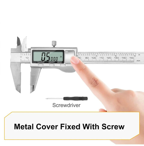 6 Inch Digital Caliper In Stainless Steel With Inch Metric And Fractions Conversion Large LCD Display Accurate To 0.01mm