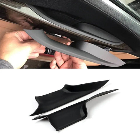 BMW 7 Series F01 F02 Door Pull Handle Cover Inserts Upgrade Kit For Sticky Wood Trim Replacement No Fuss DIY Fix Durable Interior Door Handle Trim Covers Keeps Cabin Classic Look, black ABS+PC, 2 pcs
