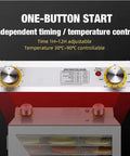 Control panel of Heavy Duty Commercial Food Dehydrator 18 Trays Stainless Steel Snack Dryer with timer and temperature settings.