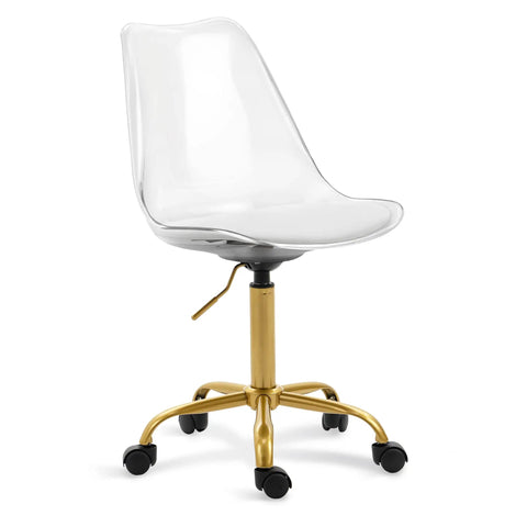 Clear Ergonomic Office Chair With Plush Seat Pad Smooth Swivel Rolling Base Height Adjustable Transparent Acrylic Shell side view