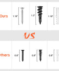 Comparison of screw lengths between ours and others, highlighting 1.18" and 1.3" screws for durability.