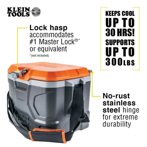 Heavy Duty Work Cooler And Lunch Box That Keeps Cold Up To 30 Hours, 17 Quart Capacity For 18 Cans, Holds 300 Pounds, lock hasp