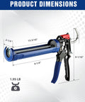 Dimensions of Caulking Gun With Adjustable Flow For 10 Oz Tubes 18 To 1 High Thrust And 9 To 1 Low Flow Comfort Grip Sealant Gun
