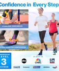 Ankle Compression Sleeve For Sprained Ankles And Plantar Fasciitis Relief worn by athletes running outdoors and stabilizing during exercise.