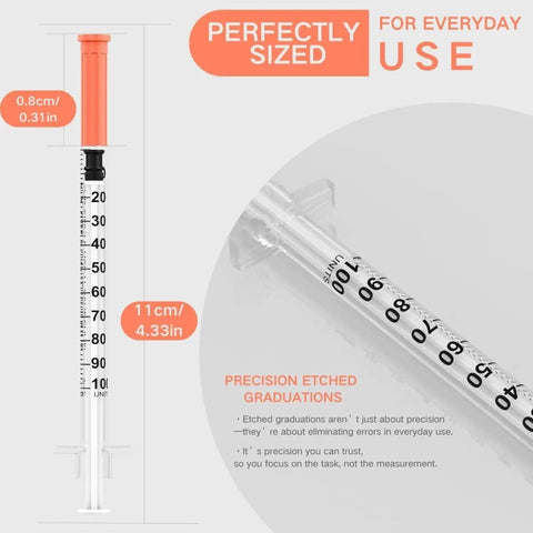 One Milliliter Syringe With 30G 5/16 In (8mm) Needle, Disposable U-100 Calibrated, Lab Grade Polypropylene Barrel With Reinforced Plunger, Individually Wrapped, 30 Pack, Perfect For Precise Dosing And Quick Prep, 1ml syringe with etched graduations