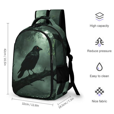Dope Red Eye Crow Mist Woods Printed Backpack Unisex Large Capacity Daypack with durable polyester and smooth zipper