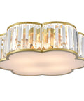 Gold Crystal Flush Mount Ceiling Light With 4 Lights, Modern Brass Frame, Flower Drum Design, Premium Glass Crystals shown