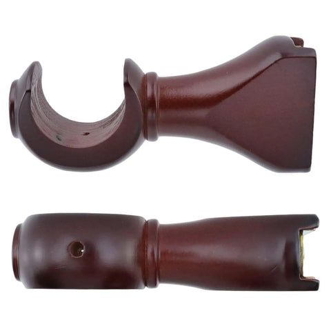 Four Pack Wood Curtain Rod Brackets With Return Ends For 1-2/5 Inch Curtain Rods Wall Mount Brown Finish Solid Wood Body