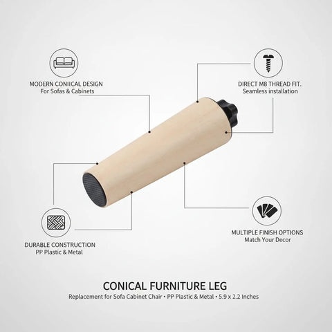 Fix Wobbly Sofa Legs With M8 Threaded Conical Foot, Durable PP Plastic And Metal Support, 5.9 x 2.2 Inches, beige color
