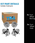 Hyundai FDA/QIB/QD Replacement 4-piece front wheel bearing and hub kit for Hyundai Kia models, includes 2 bearings and 2 hubs