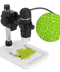 Handheld USB Digital Microscope With 5MP HD Camera, 300x Magnification, 30fps Video, LED Illumination, And Measurement Stand Dope Close Up Shots For Jewelry, Stamps, Electronics, And Tiny Parts Inspection showing leaf detail