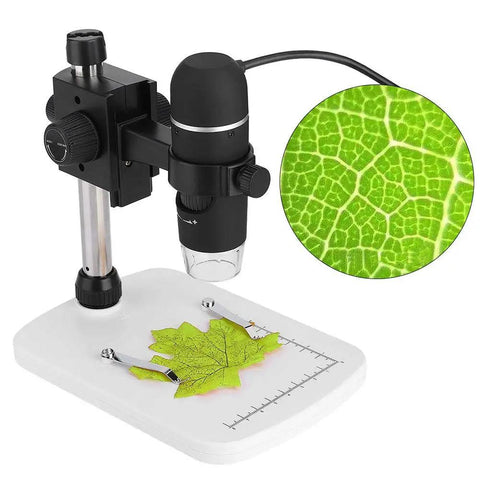 Handheld USB Digital Microscope With 5MP HD Camera, 300x Magnification, 30fps Video, LED Illumination, And Measurement Stand Dope Close Up Shots For Jewelry, Stamps, Electronics, And Tiny Parts Inspection showing leaf detail