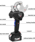 Heavy Duty Cordless Electric Hydraulic Cable Cutter And Crimping Tool For Copper Aluminum Wires Up To 50 Mm Capacity showing fixed and movable blades.