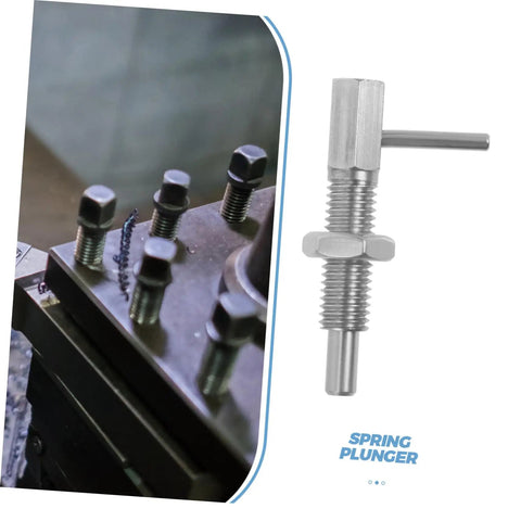 Heavy Duty Stainless Steel Spring Plunger Locking Pin With Retractable Handle Straight Up Security For Cabinets Automotive Gear And Electrical Boxes, close-up of locking pin