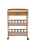 Heavy Duty Rolling Kitchen Cart With Drawer, Three Tier Bamboo Utility Island For Microwave And Coffee Station, smooth swivel wheels