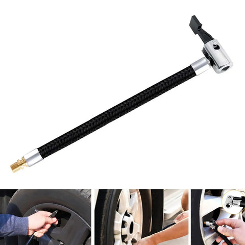 Universal Air Pump Hose Adapter Extension Tube For Car And Motorbike Tire Inflator Durable Flexible Locking Valve Connector Tool Kit, 20cm braided hose