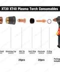 XT30 XT40 plasma torch consumables with 40A Tip And Nozzle Set For XT30 XT40 Plasma Torch Replacement Consumables PK40