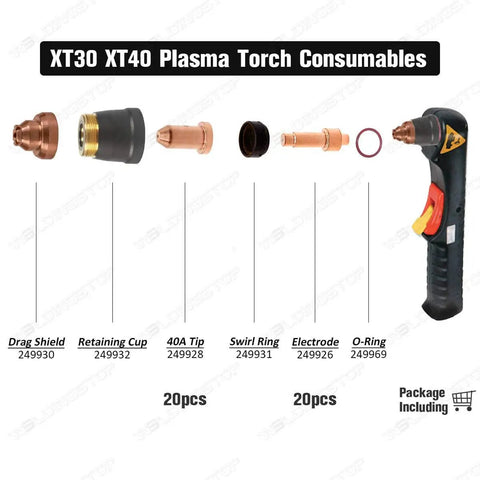 XT30 XT40 plasma torch consumables with 40A Tip And Nozzle Set For XT30 XT40 Plasma Torch Replacement Consumables PK40