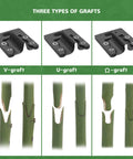 Illustration of V-graft, U-graft, and Omega-graft types for All In One Garden Grafting Tool Kit For Fruit Trees Pruning Scissors Set