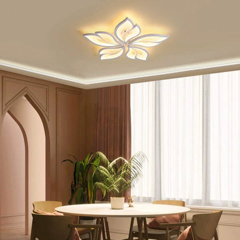 Dope Modern Leaf Ceiling Light 60W Dimmable LED With Remote Control 23.6 Inch Acrylic Flush Mount Chandelier in dining room