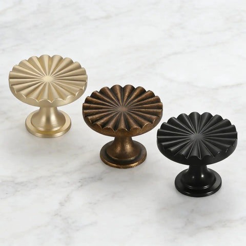 2 Pack Brushed Gold Kitchen Cabinet Knobs For Dresser Drawers And Cupboards, 1.46 Inch Round Vintage Sunflower Zinc Alloy Pulls