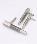 Two Pack M10 Stainless Steel Spring Loaded Retractable Indexing Plunger Pin With L Handle And Hex Nut, showing three pins.