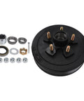 Top Shelf 10 Inch Heavy Duty Trailer Brake Hub Drum Assembly Built Tough For 3500 Lb Axles with hardware and components.