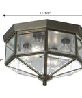 4 Light Beveled Glass Close To Ceiling Indoor Light Fixture In Antique Bronze With Clear Geometric Panels