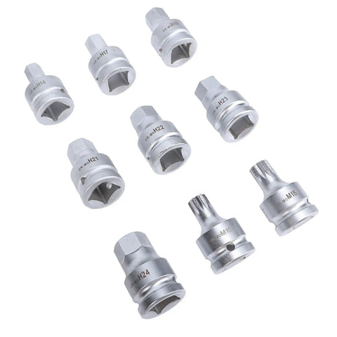 Crucial 9 Piece Torvex Impact Socket Set With 3/4 Inch Drive Cr Mo Hex And Spline Bits For Auto Repair And Workshop Maintenance From M16 To M18 Fasteners Plus Storage Box Included, showing Cr-Mo sockets