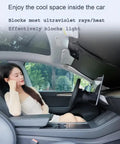 Heavy Duty Double Layer Windshield Sun Shade For Rivian R2 2026 installed in car, blocking sunlight and keeping interior cool.