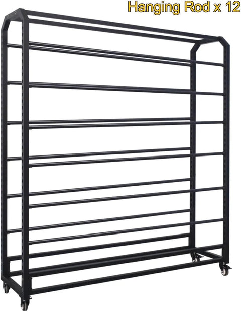 Heavy Duty Rolling Fabric Roll Storage Rack With Adjustable Steel Crossbars Commercial Textile Dispenser for Wallpaper Leather Film with 12 rods.