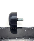 Side view of 10-24 Thread Rubber Feet Bumper 1 Inch Round Screw In Equipment Spacer with Galvanized Steel Stud against ruler