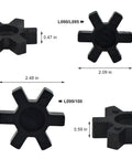 Four Pack L090 L095 NBR Rubber Spider Inserts for L Jaw Coupler Set with dimensions, black solid center for durability.