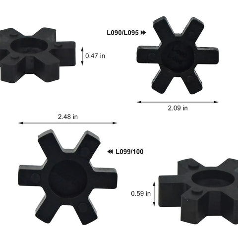 Four Pack L090 L095 NBR Rubber Spider Inserts for L Jaw Coupler Set with dimensions, black solid center for durability.