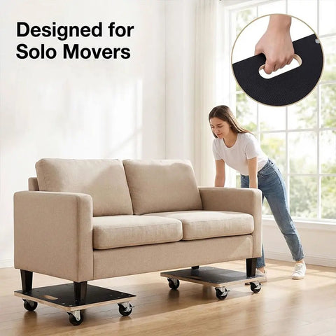 Heavy Duty Furniture Dolly 1320 Lb Capacity With Four Swivel Casters used to move a sofa in a living room by a person